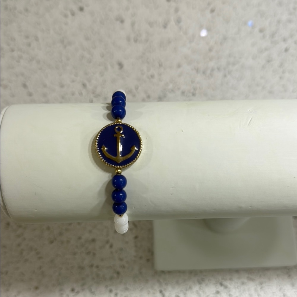 Nautical Blue and Gold Anchor Bracelet